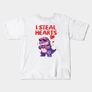 I Steal Hearts Trex Dino Valentines Day Kids T-Shirt